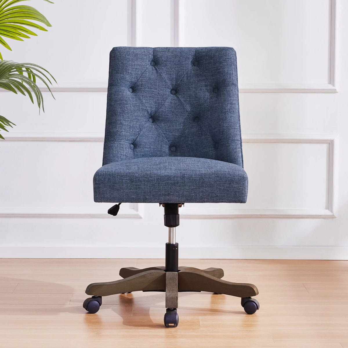 Blue Armless Swivel Fabric Padded Desk Chair J524432