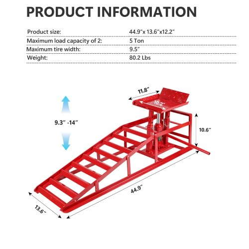 5 Ton Hydraulic Car Ramps, 3-Position Adjustable Steel Ramps D176506