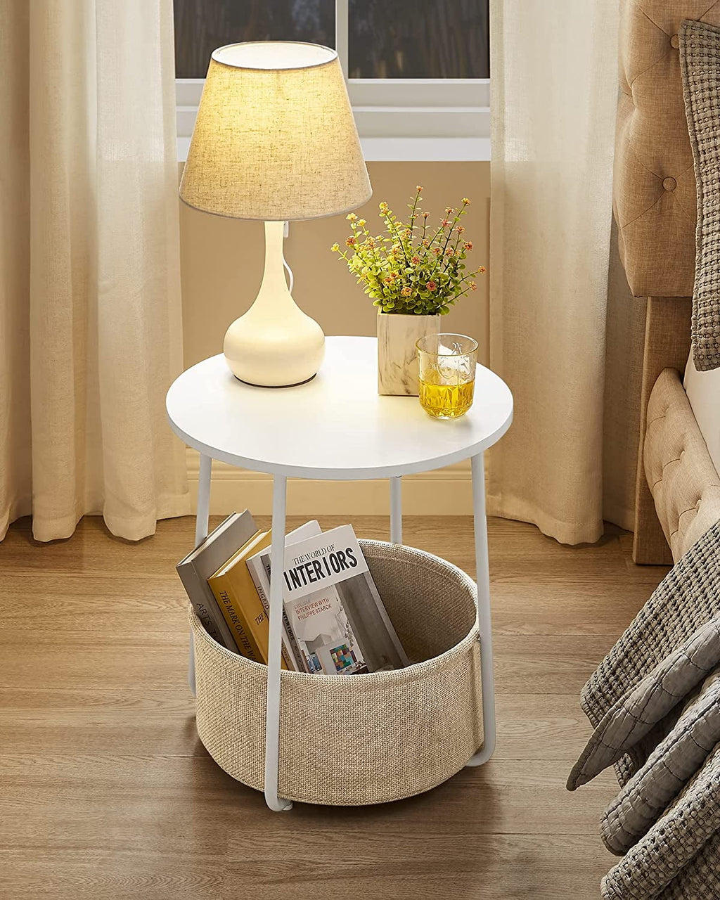 Round Side Table with Fabric Storage Basket G5077