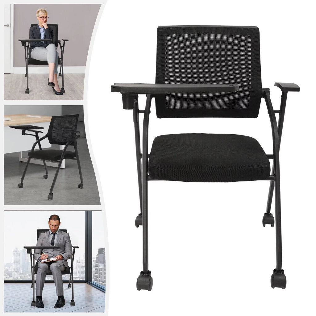 4 PCS Stackable Foldable Ergonomic Office Chair with Desktop and Wheels B671500