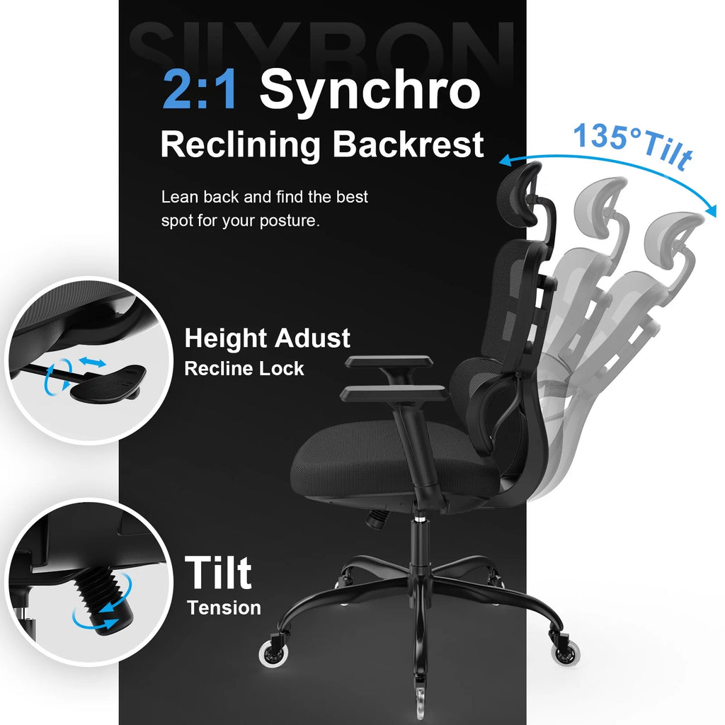 Black Ergonomic Mesh Office Chair with Lumbar Support and Wheels G898940