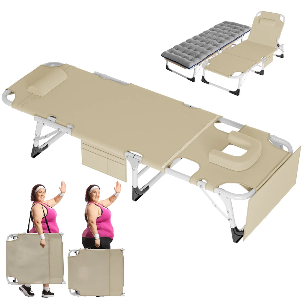 Portable Folding Camping Cot Bed with Mattress & Pillow J251136