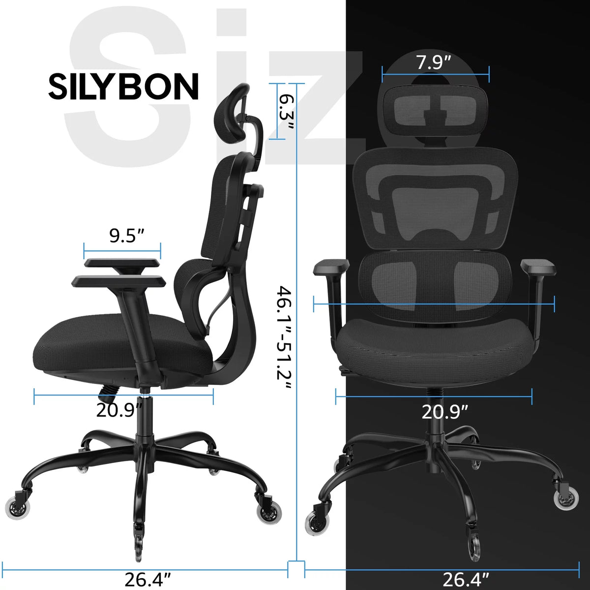 Black Ergonomic Mesh Office Chair with Lumbar Support and Wheels G898940