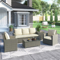 5 Piece Rattan Sectional Seating Group with Cushions and Table R5780