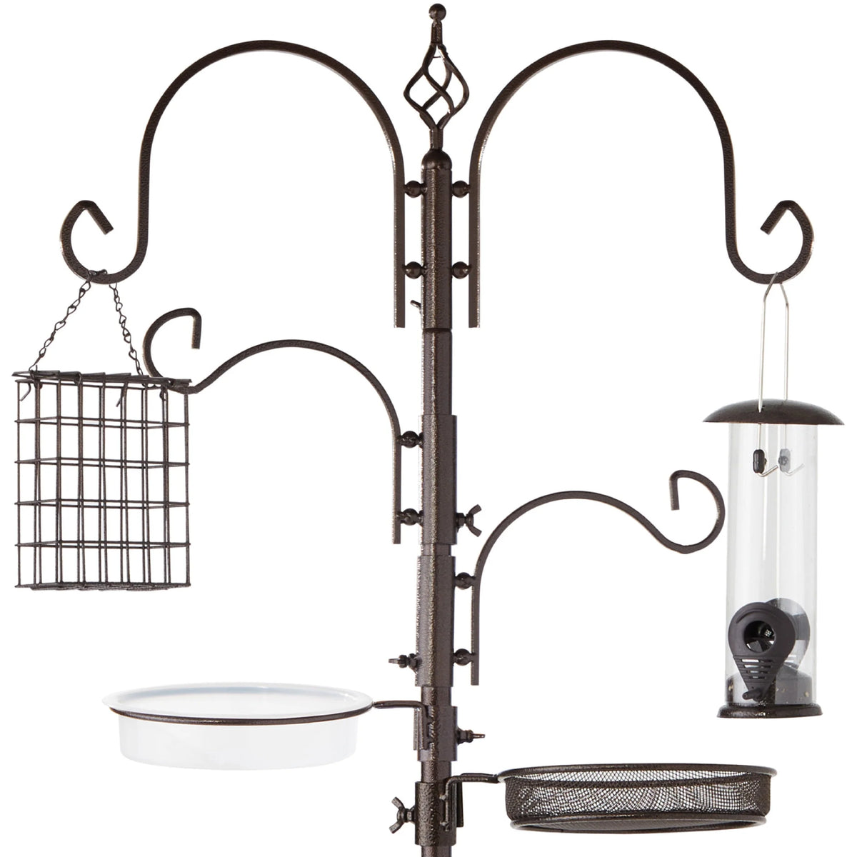 91in 4-Hook Steel Bird Feeding Station with Bird Bath K231172