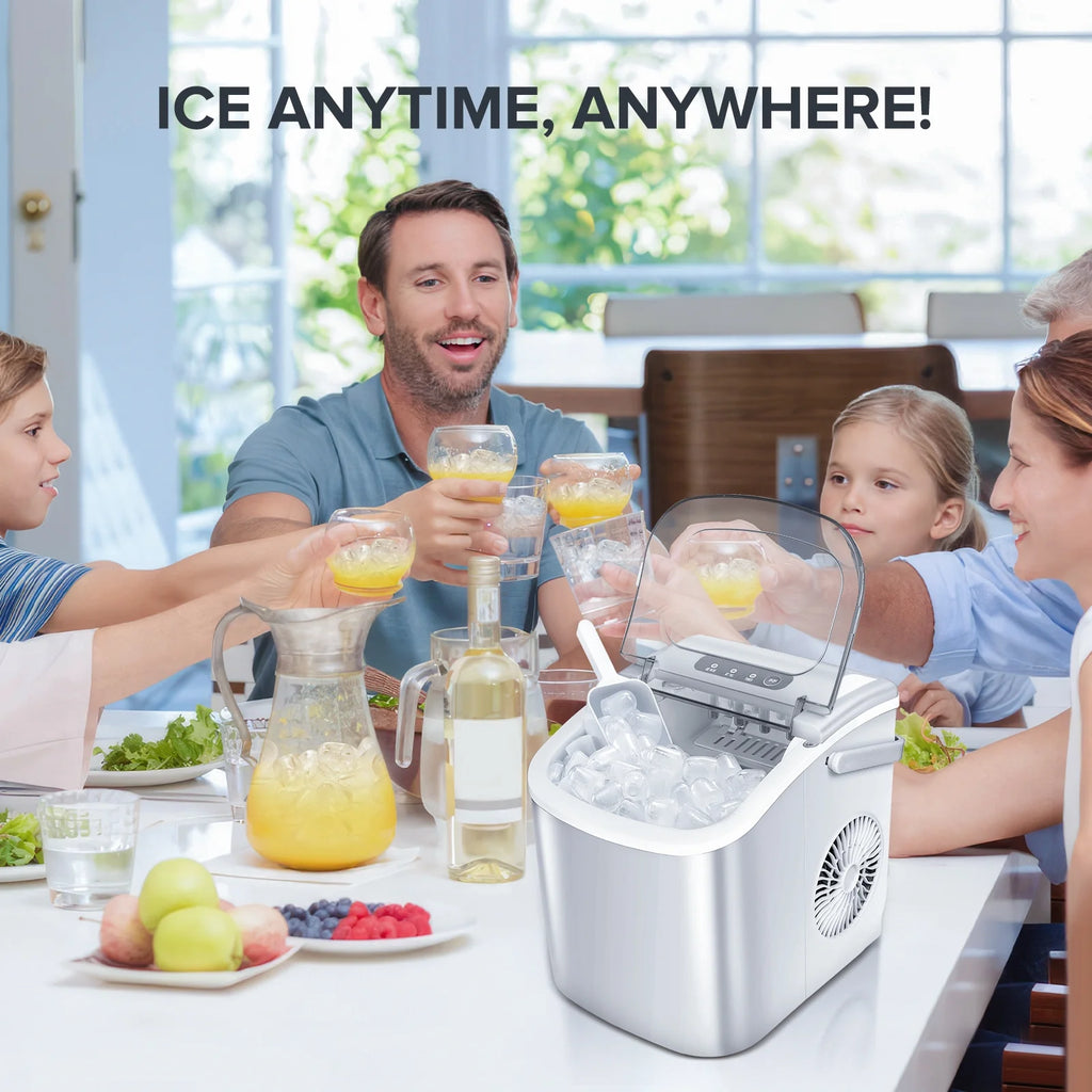 Countertop Portable Ice Maker Machine with Handle, 9 Bullet-Shaped Ice Cubes, 26Lbs/24H with Ice Scoop and Basket I37367