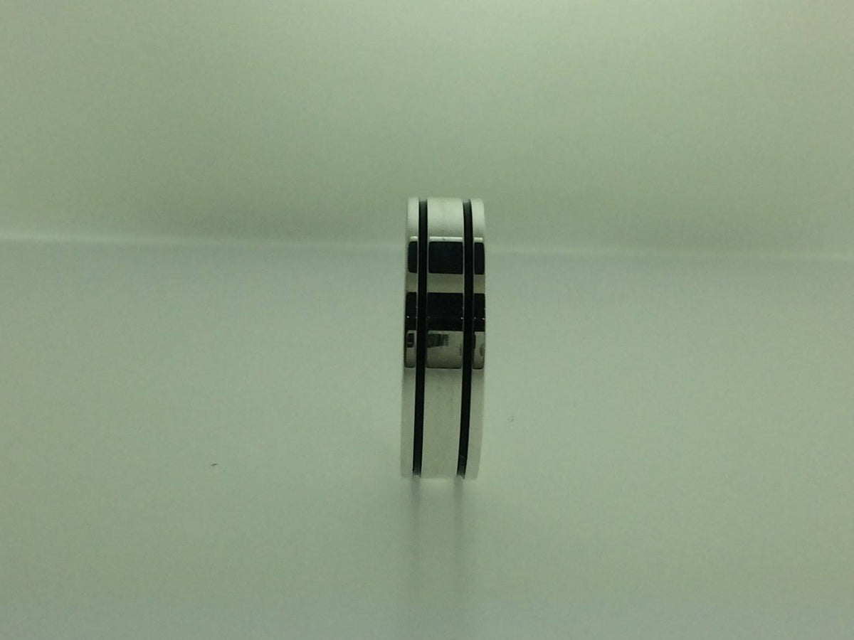 Polished Sterling Silver 6mm Double Black Groove Wedding Band 8 X908366