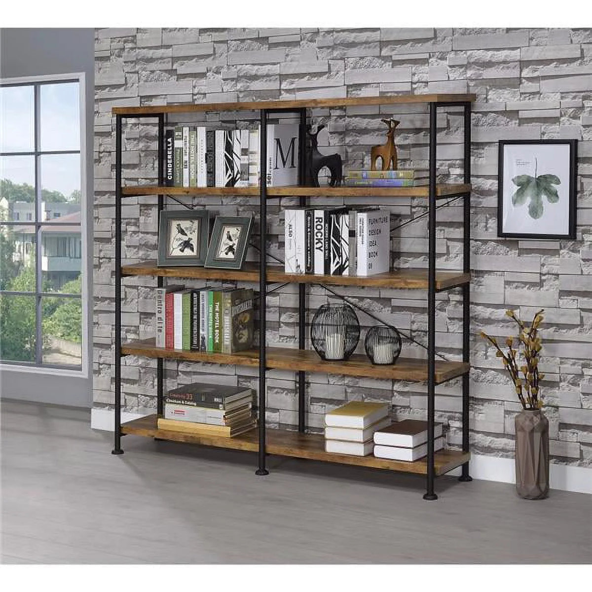 4-Shelf Metal and Wood Bookcase O537285