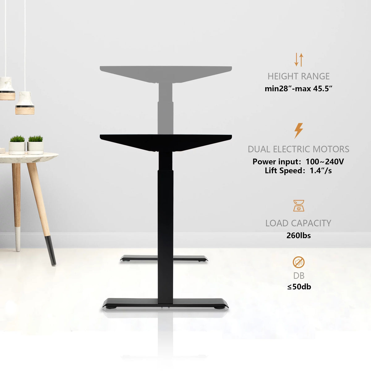 Black Dual Motor Height Adjustable Standing Desk Frame T995