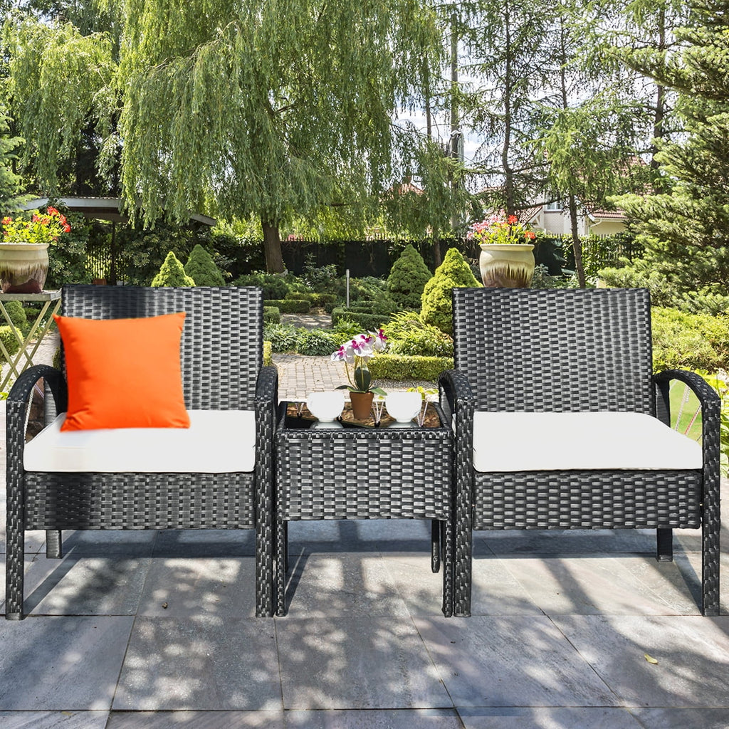 3 Pc Patio Rattan Furniture Set with Cushions I63846
