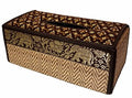 Natural Reed Wicker Tissue Box Cover with Plush Silk Trim S558
