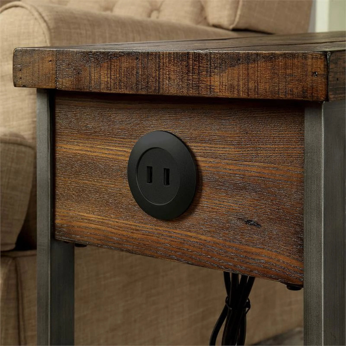 Farmhouse Wood 1-Drawer Side Table in Oak F82911