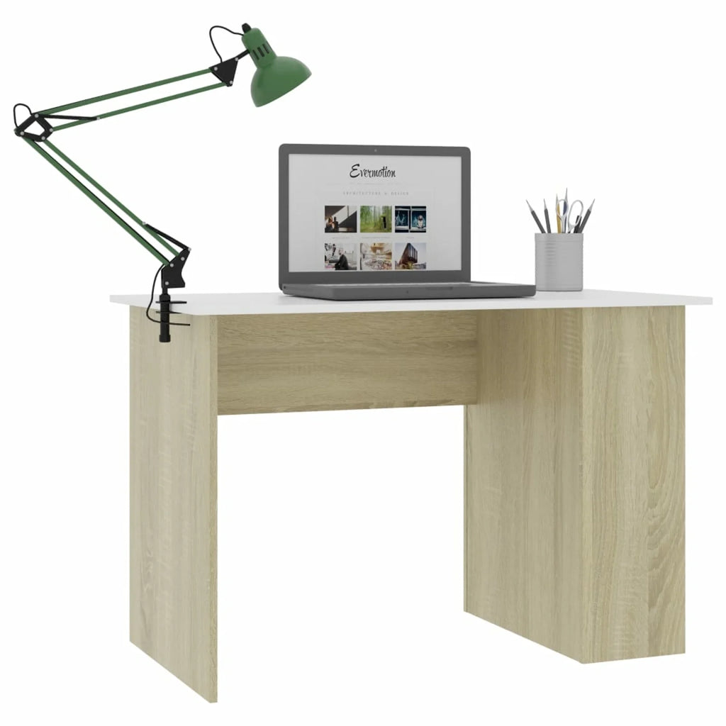 White Computer Desk with Side Storage Shelves B954505