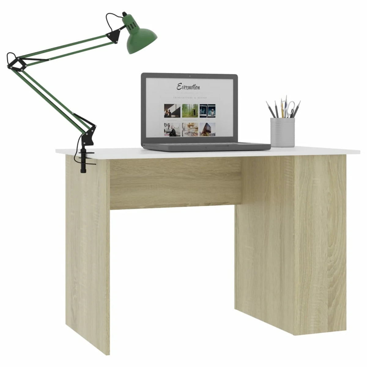 White Computer Desk with Side Storage Shelves B954505