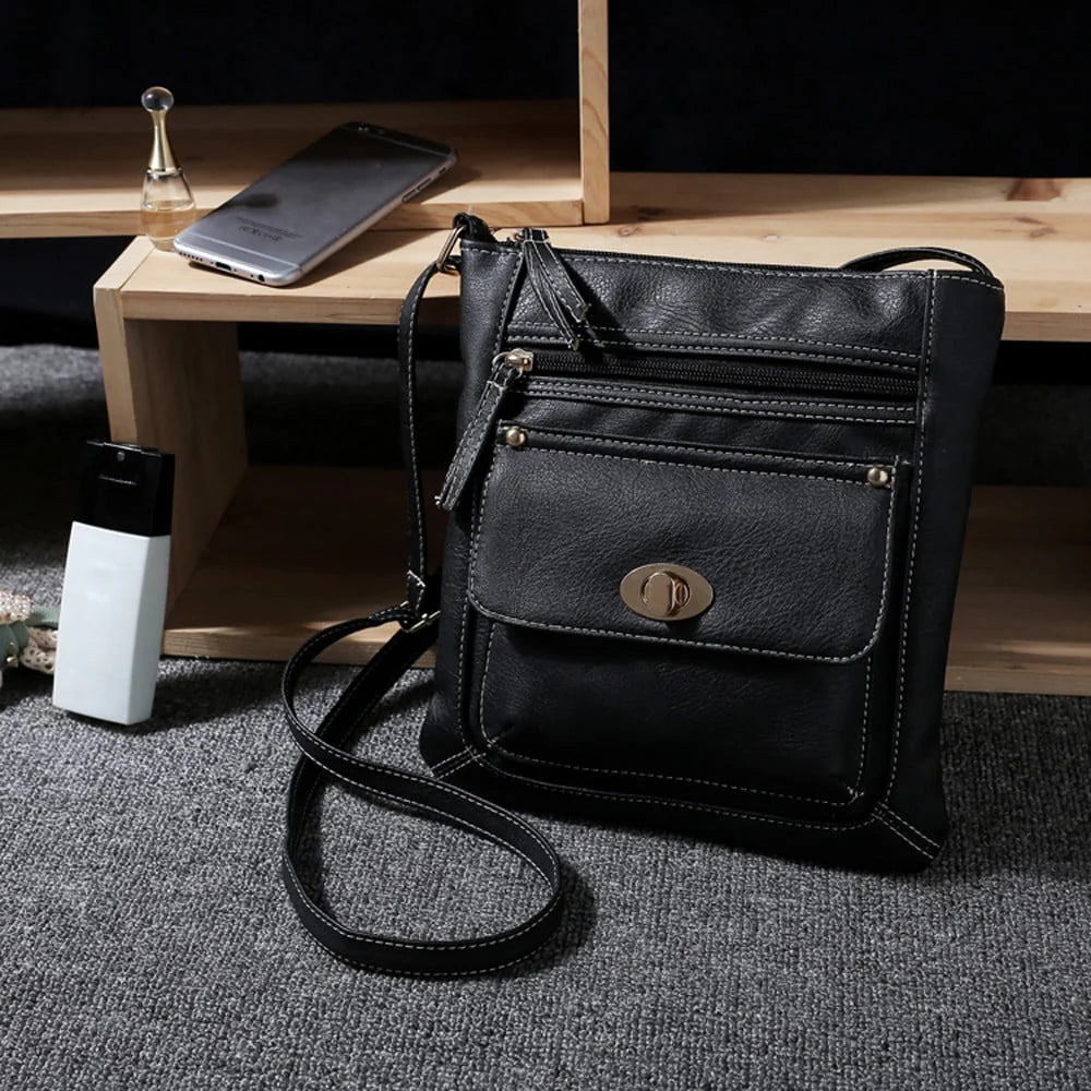 Black Leather Crossbody Satchel Bag U43007