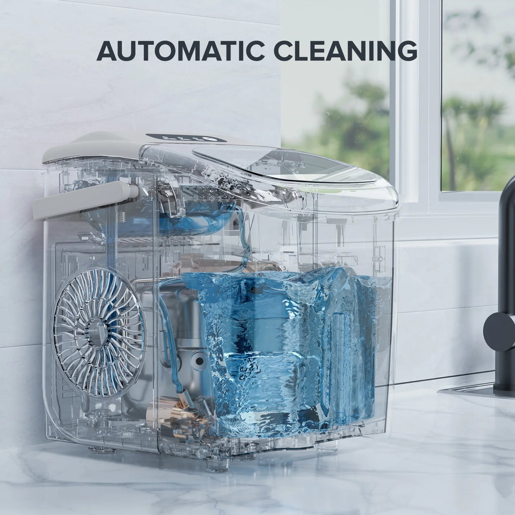 Countertop Portable Ice Maker Machine with Handle, 9 Bullet-Shaped Ice Cubes, 26Lbs/24H with Ice Scoop and Basket I37367