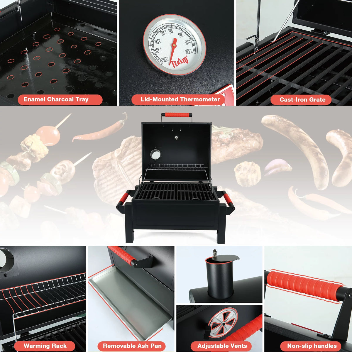 Portable Charcoal Grill with Cast Iron Grates G28695