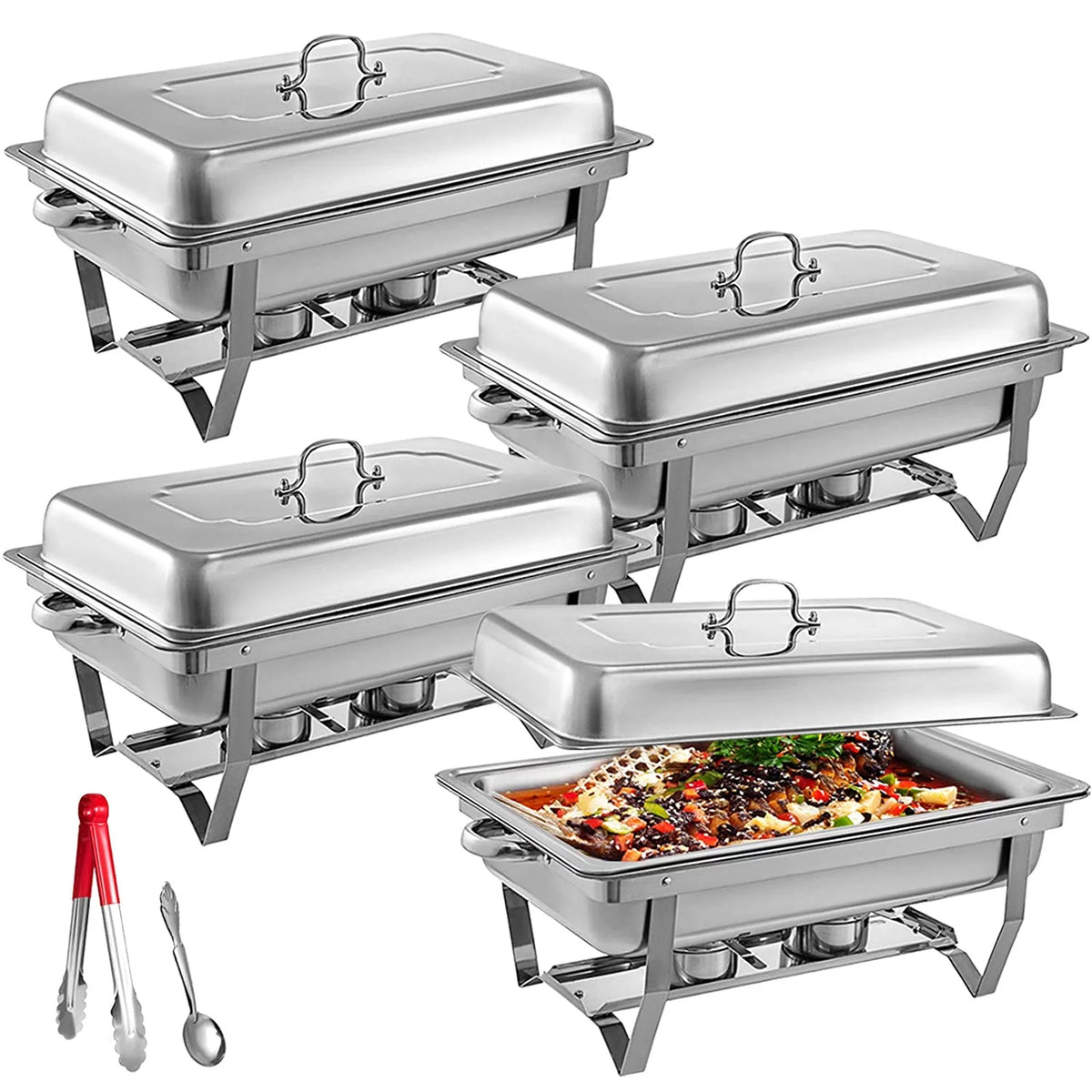 9L Stainless Steel Full Size Rectangular Chafing Dish 4 Packs G43821