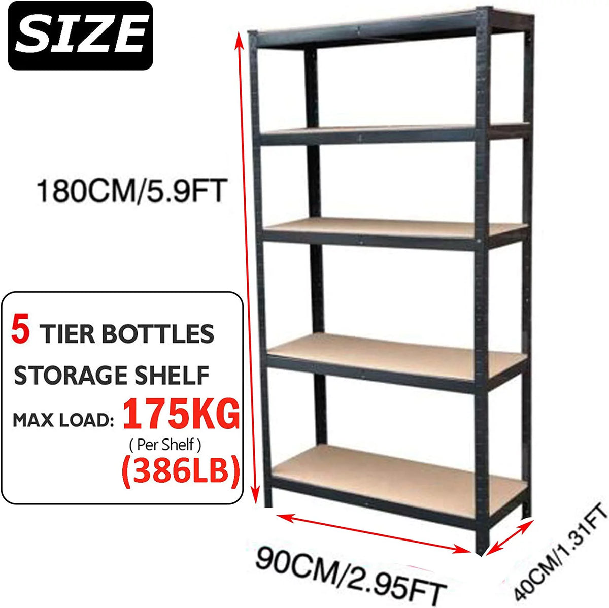 5 Tier Heavy Duty Metal Adjustable Shelving Unit K9275
