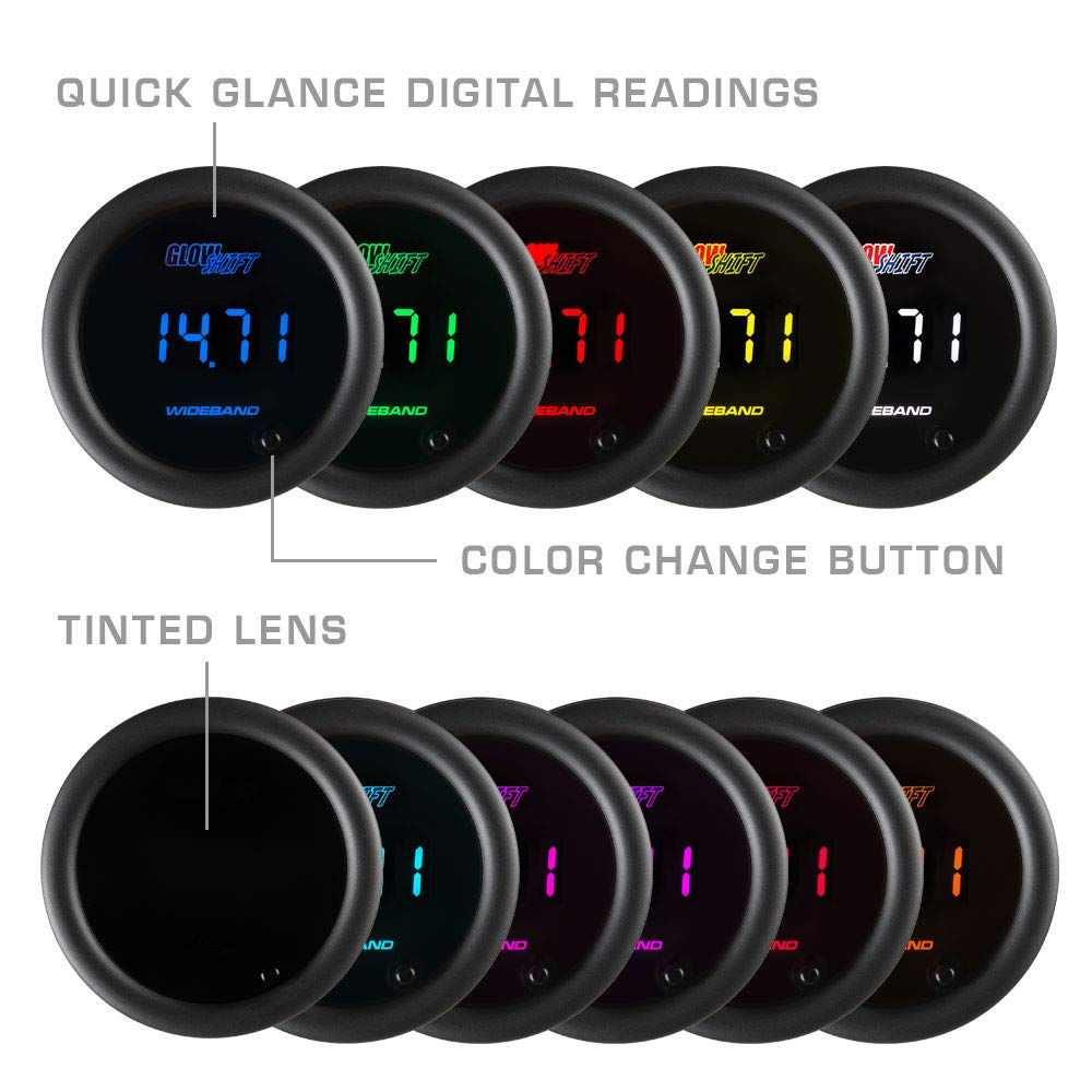 10 Color Digital Wideband Air/Fuel Ratio Gauge with Oxygen Sensor, Data Logging Output, Tinted Lens, 2-1/16" (52mm) K4230