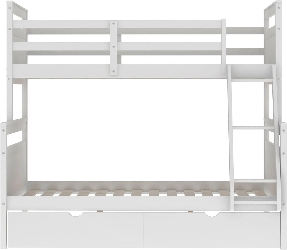 White Wooden Bunk Bed with 2 Storage Drawers and Ladder Y394