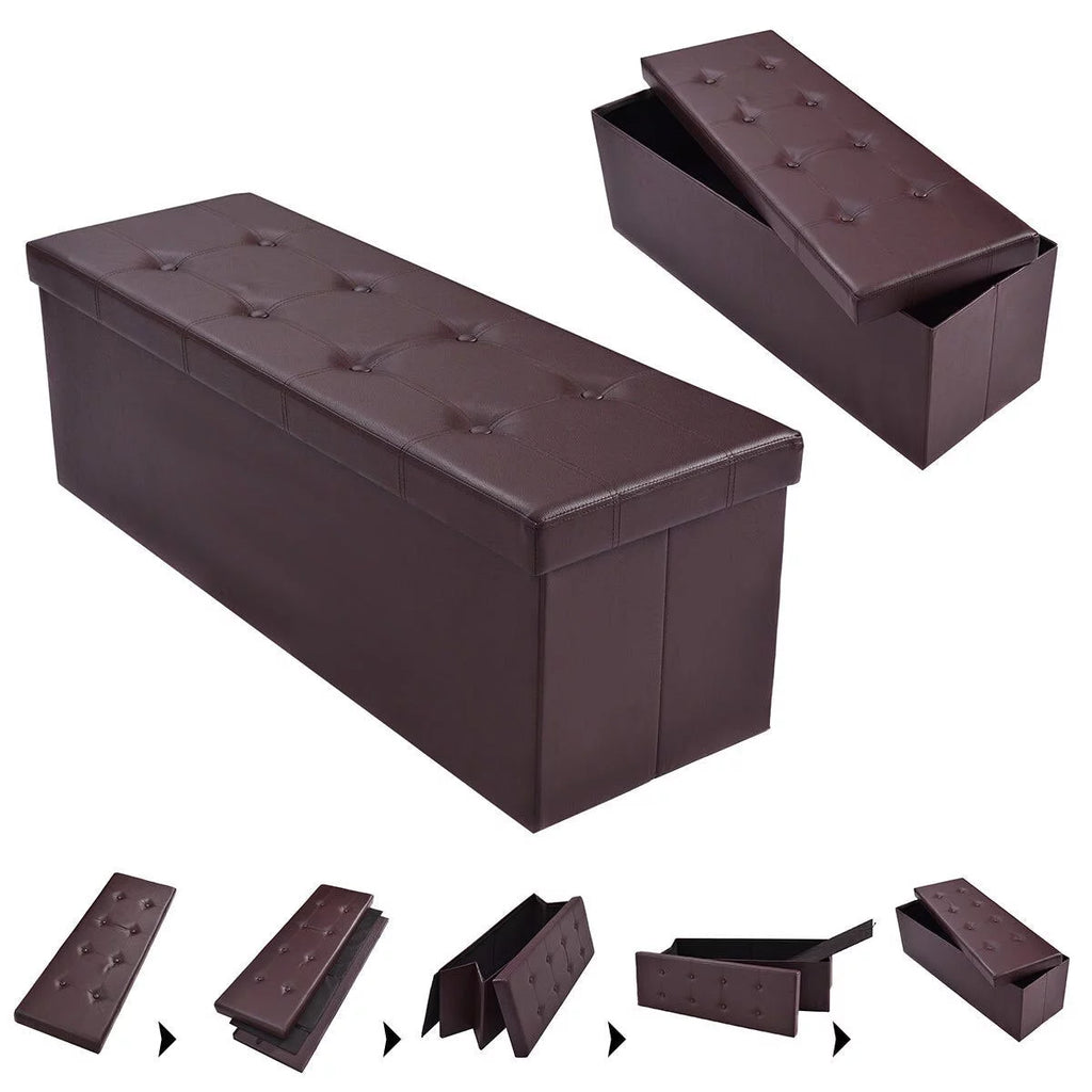 Brown Faux Leather Folding Storage Ottoman V291181