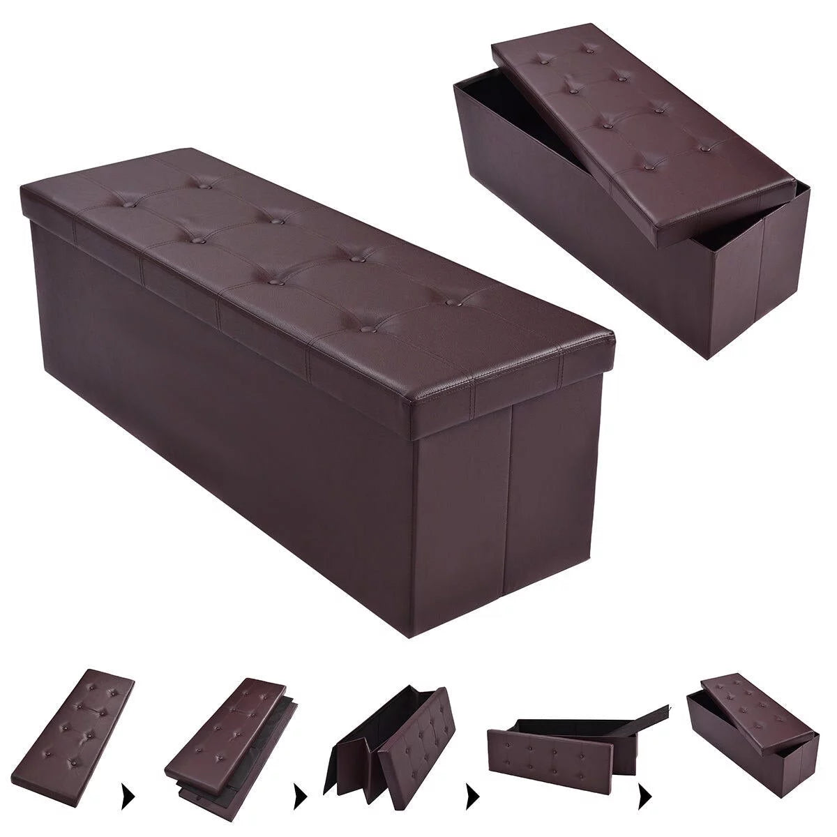 Brown Faux Leather Folding Storage Ottoman V291181
