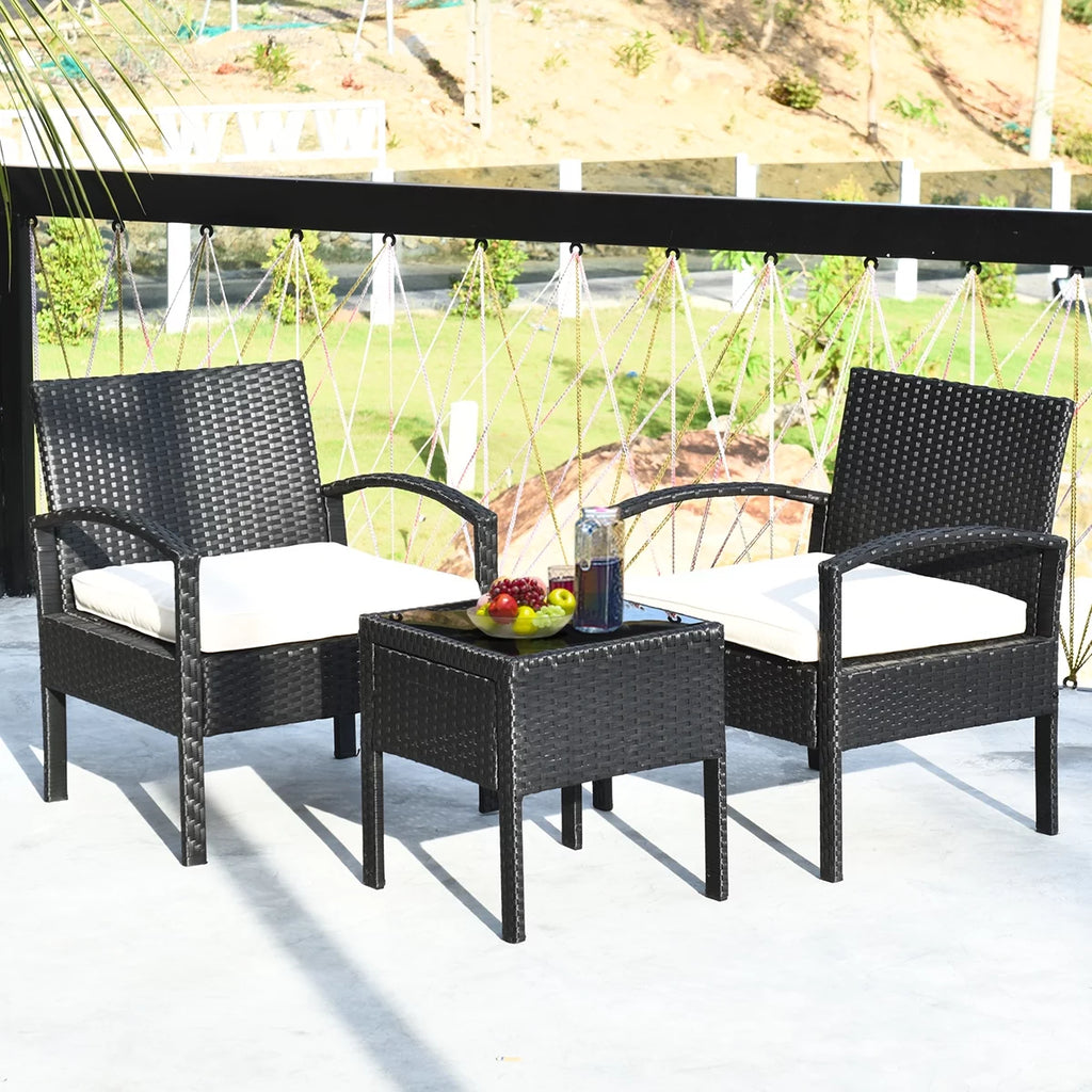 3 Pc Patio Rattan Furniture Set with Cushions I63846