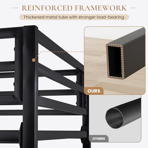 Twin Size Black Metal Loft Bed with Ladder and Guardrail H8440