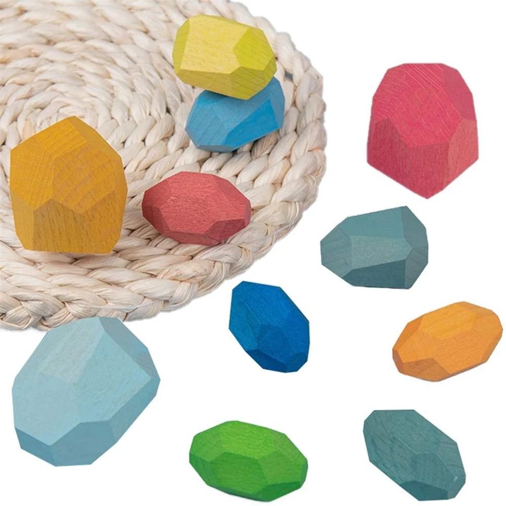 16pcs Colored Wooden Stacking Blocks B729958