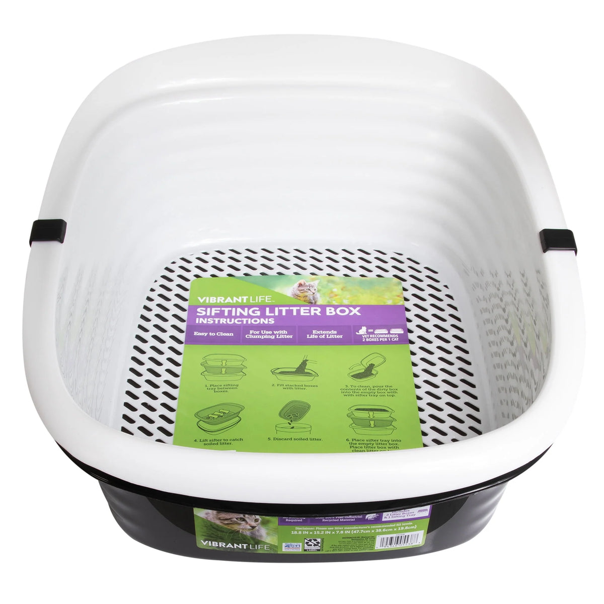 2 Open Top Plastic Cat Litter Pans and Tray, Large, Black J890
