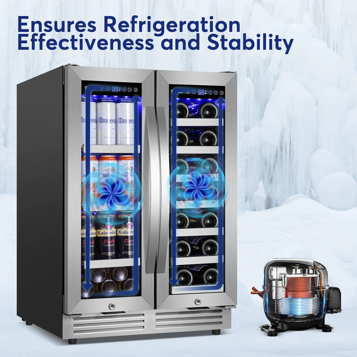 Built in Wine Cooler Beverage Cooler 18-Wine Bottles and 57 Cans Dual Zone K783