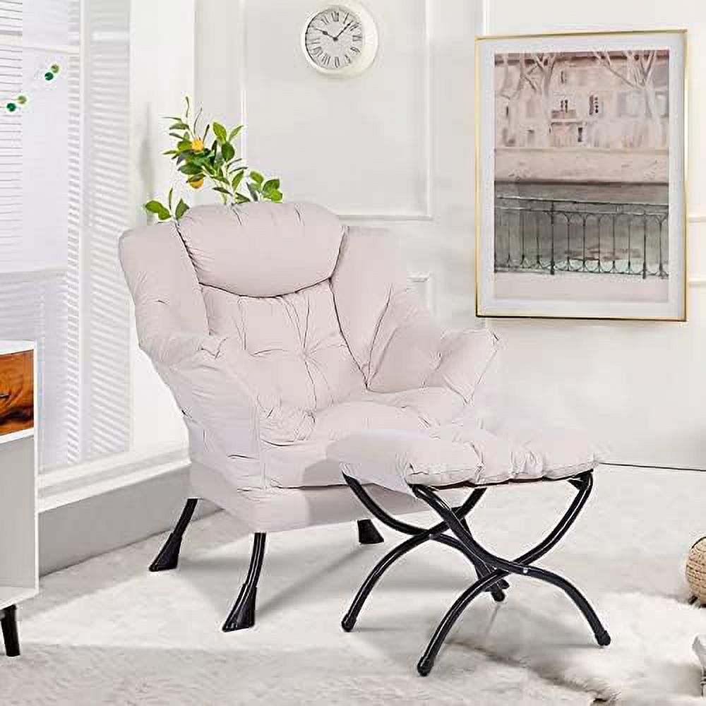 Modern Lazy Chair with Ottoman Steel Frame Lounge Chair Set with Footstool Armrests Side Pocket O882129