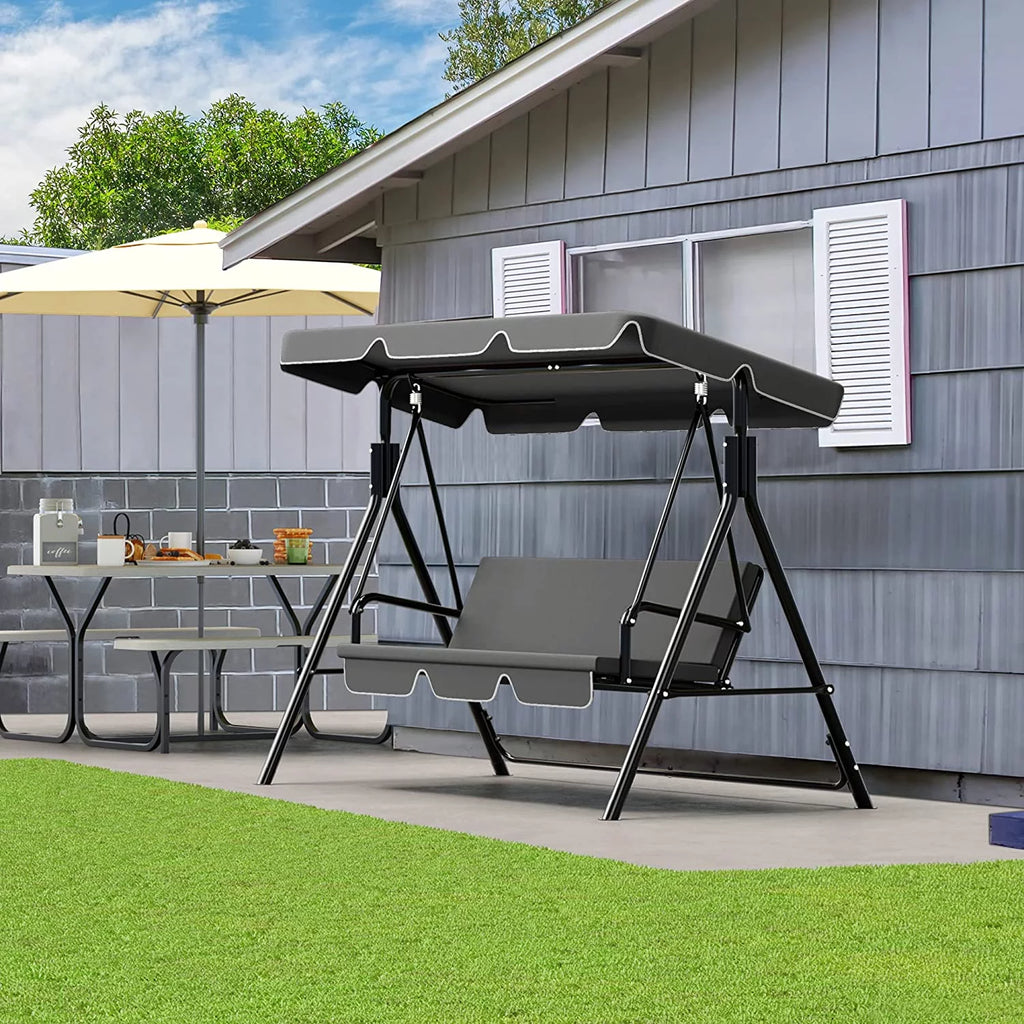 3-Seat Outdoor Swing Chair with Stand Adjustable Canopy Cushion Gray B2878