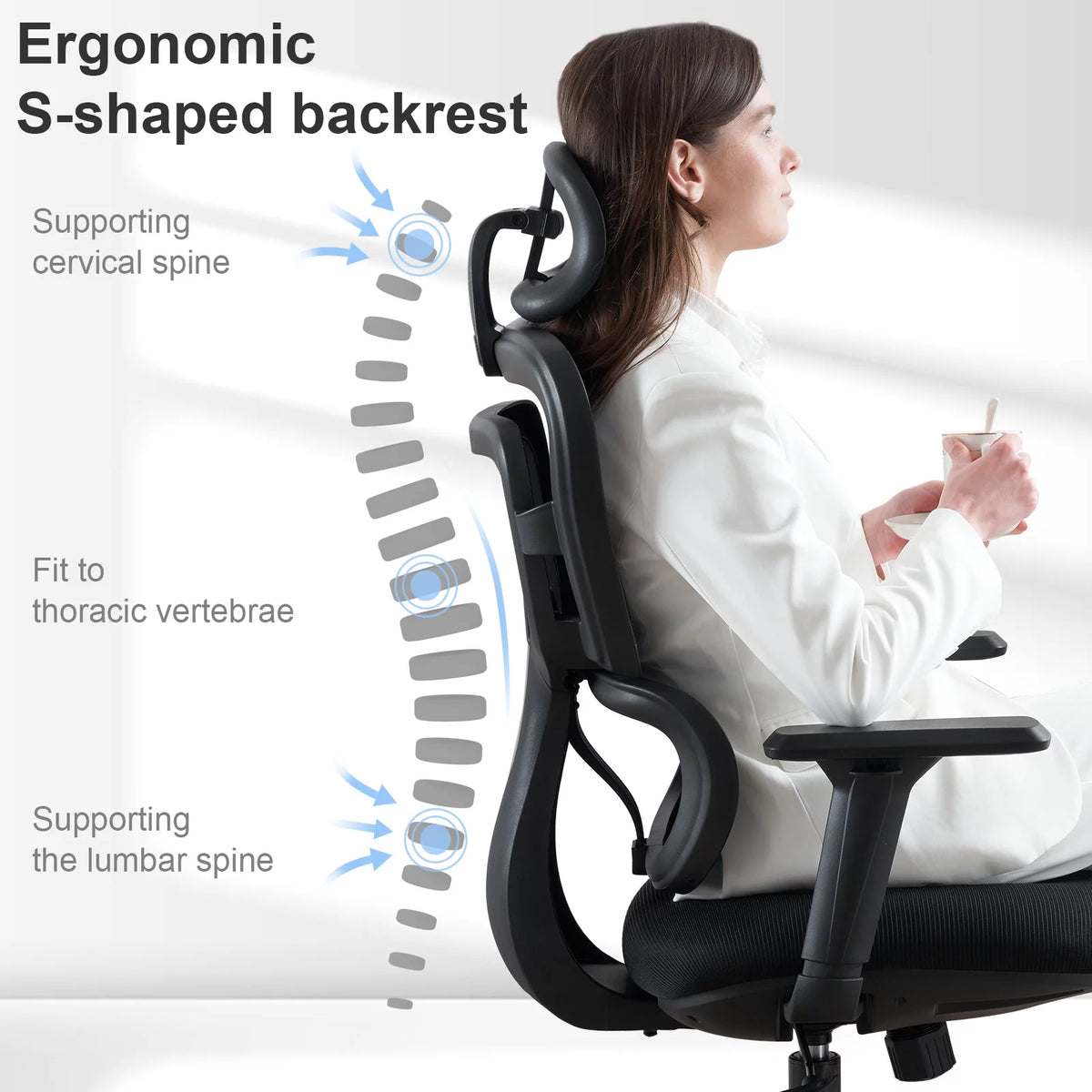Black Ergonomic Mesh Office Chair with Lumbar Support and Wheels G898940