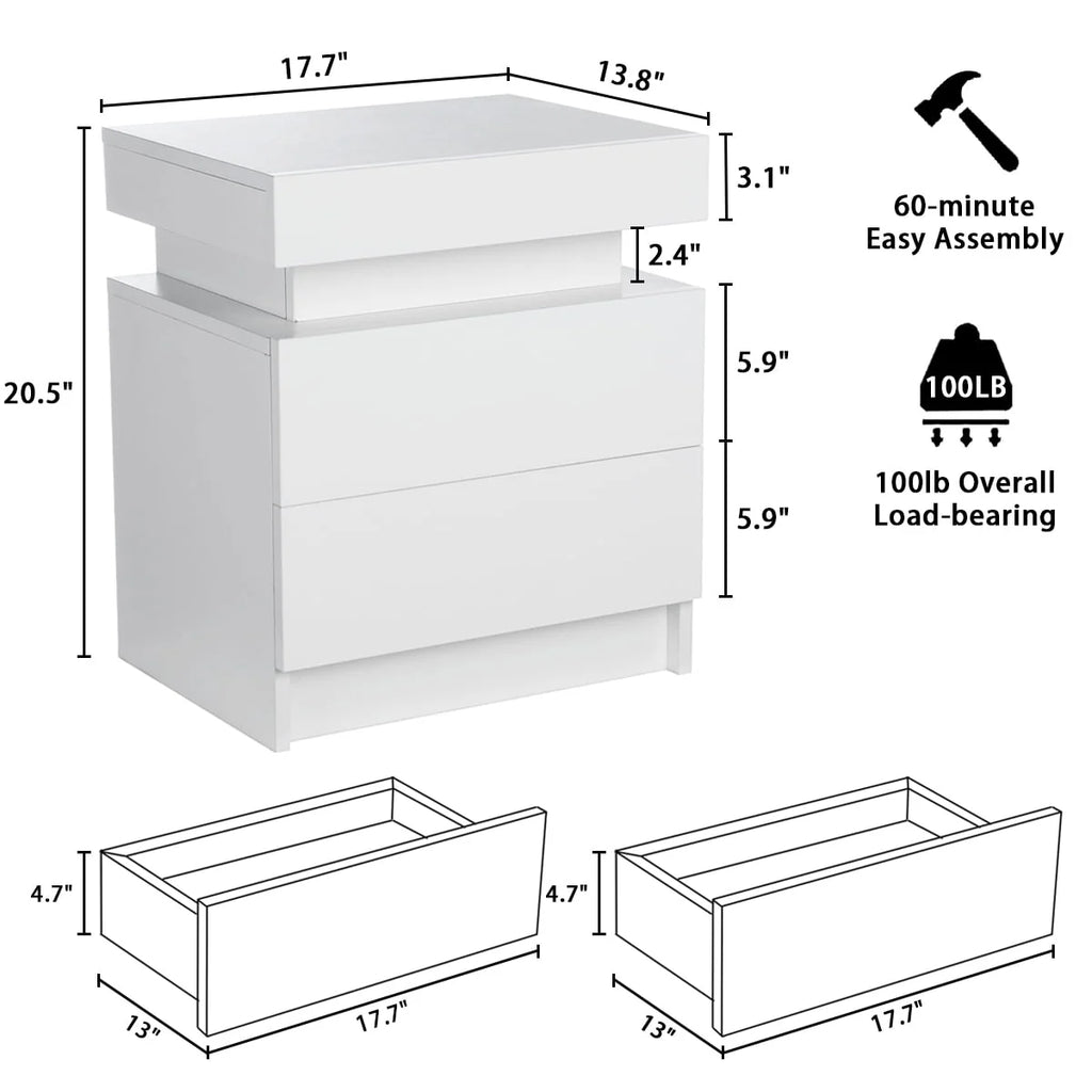White 2 Drawer High Gloss Nightstand O61494