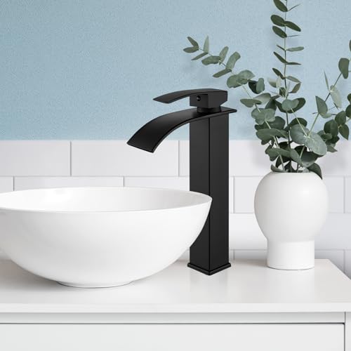 Tall Single Handle Stainless Steel Vessel Sink Faucet with Pop Up Drain, Matte Black N419