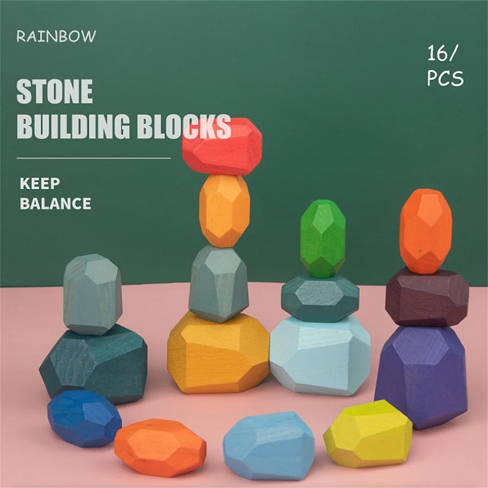 16pcs Colored Wooden Stacking Blocks B729958