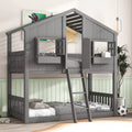 Gray Wood Kids Bed with Roof and Guardrails X18615