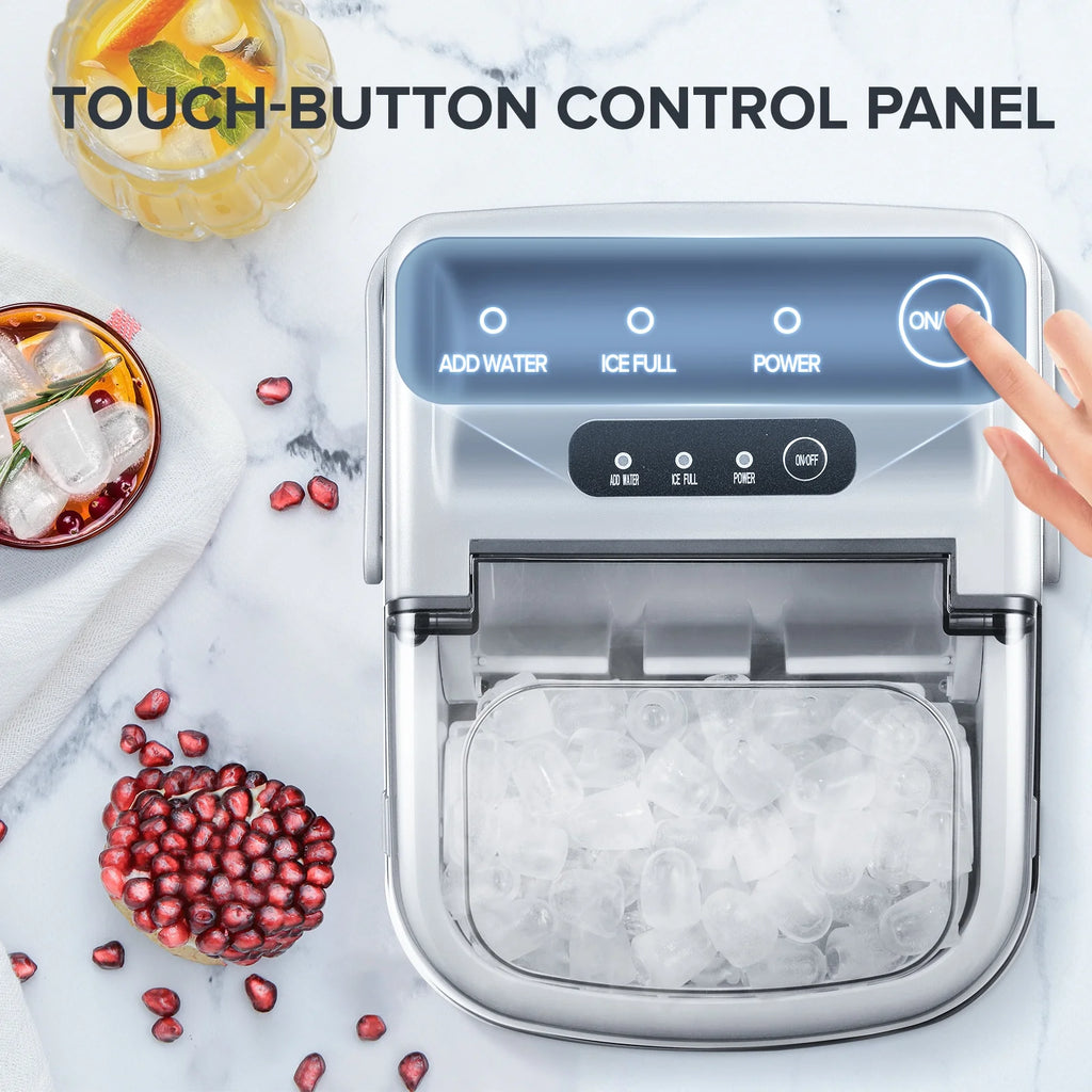 Countertop Portable Ice Maker Machine with Handle, 9 Bullet-Shaped Ice Cubes, 26Lbs/24H with Ice Scoop and Basket I37367