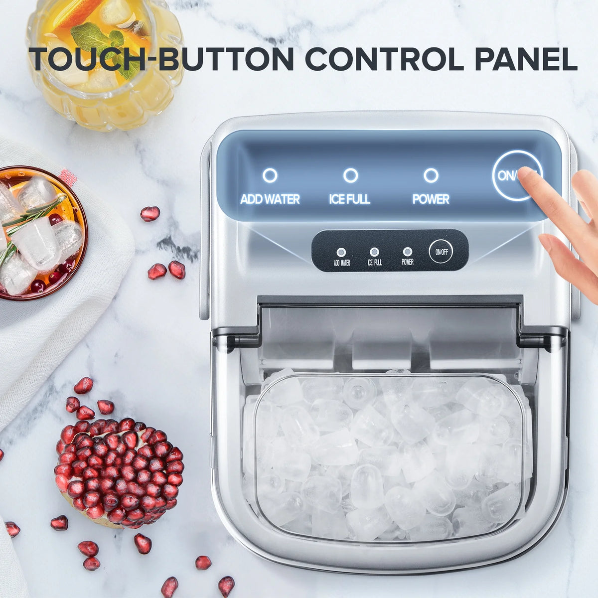 Countertop Portable Ice Maker Machine with Handle, 9 Bullet-Shaped Ice Cubes, 26Lbs/24H with Ice Scoop and Basket I37367
