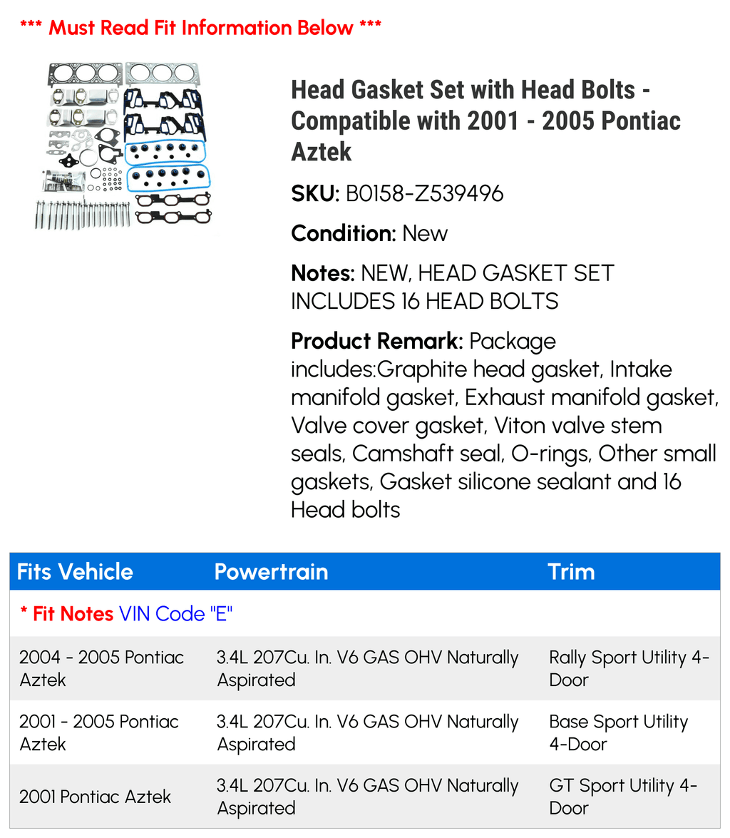 Head Gasket Set with Head Bolts W547