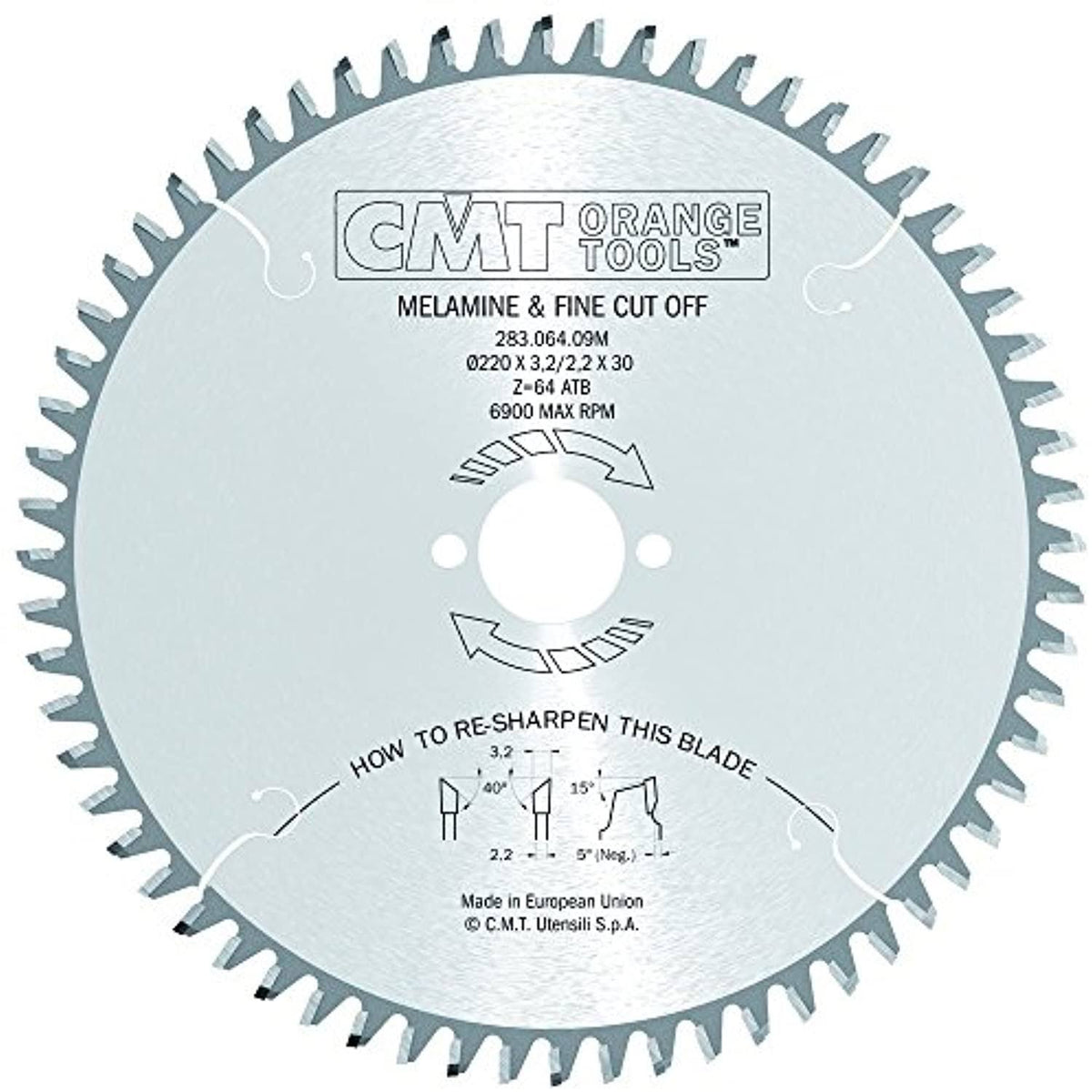 Industrial Melamine & Fine Cut-Off Saw Blade, 220mm x 64 Teeth with 30mm Bore M18085