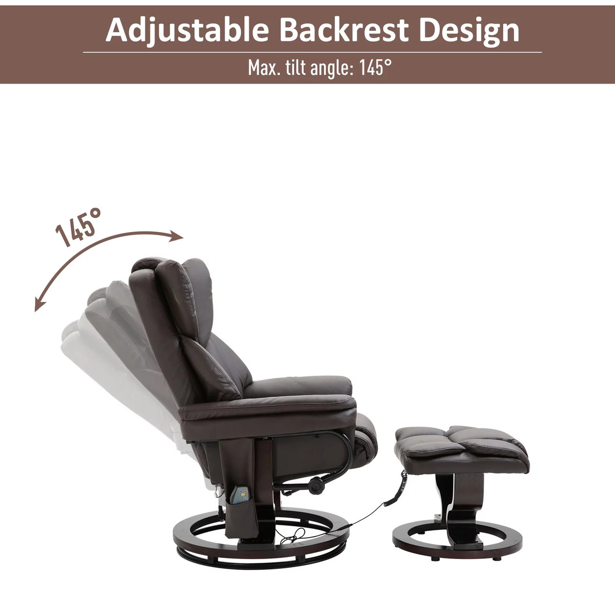 Brown Faux Leather Massage Recliner Chair with Footrest N27857