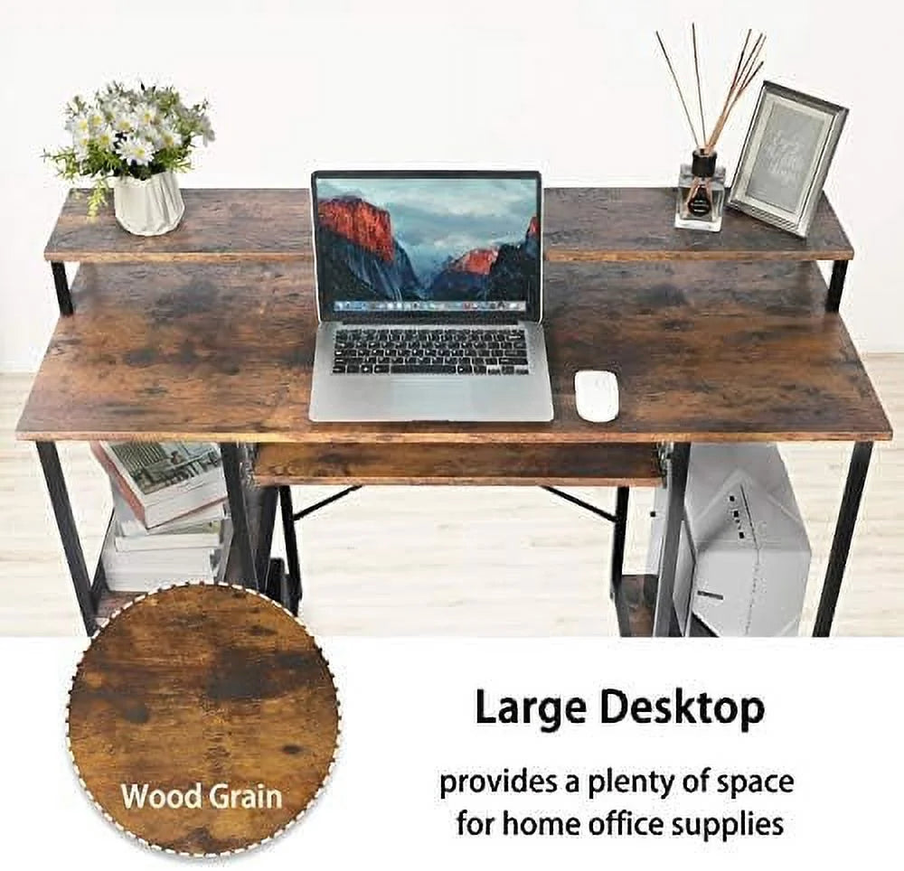 Computer Desk with Keyboard Tray, Hutch, Bookshelf, CPU Stand, Monitor Stand E226