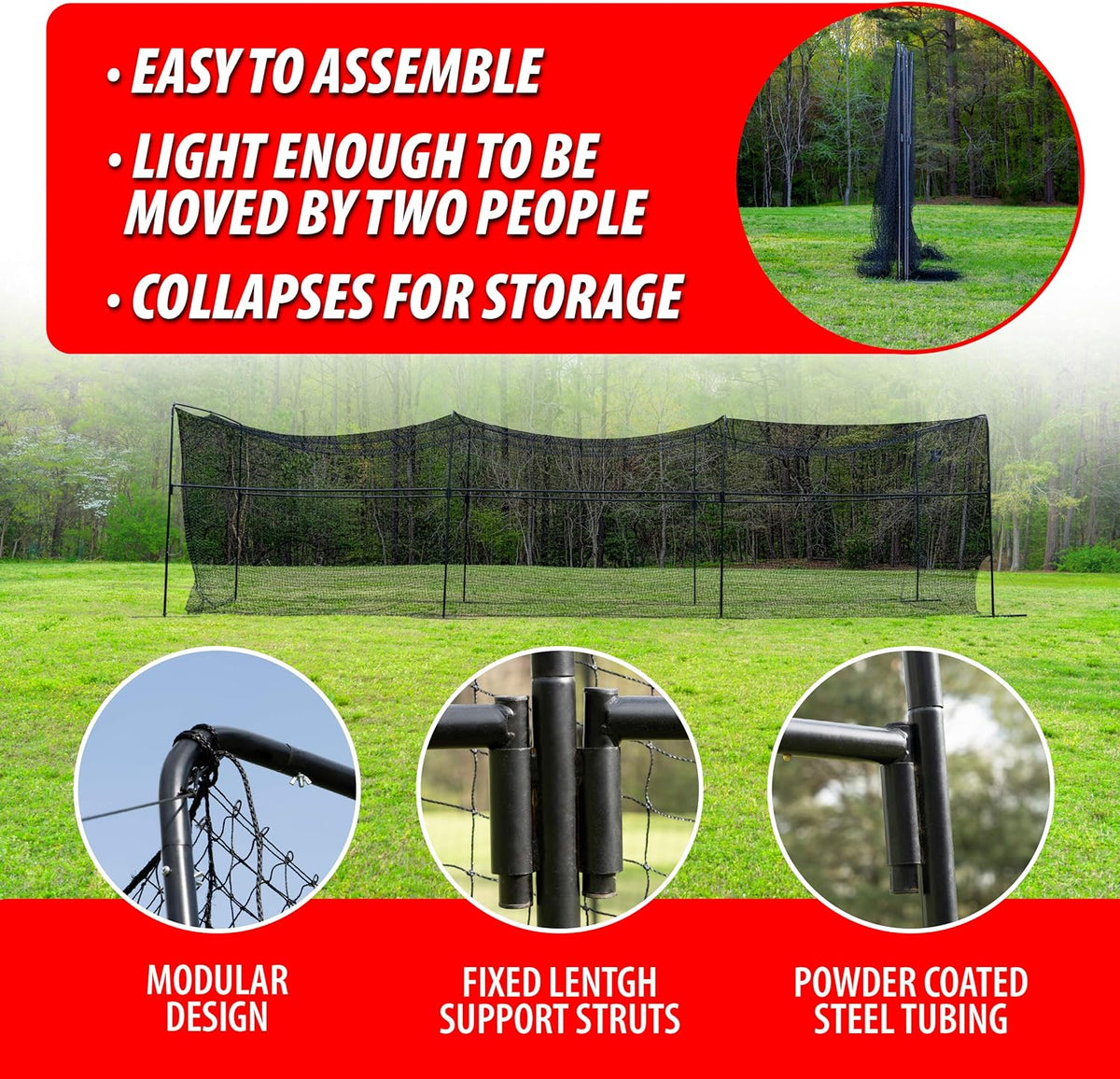 40 Foot Collapsable Batting Cage with Frame and Netting C942376