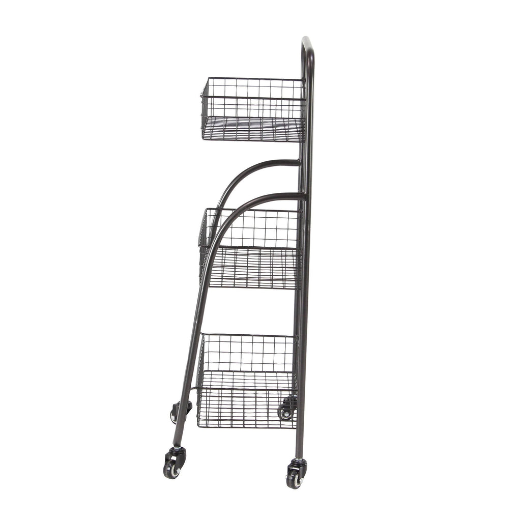 Black 3-Tiered Iron Storage Cart with Caster Wheels F7113