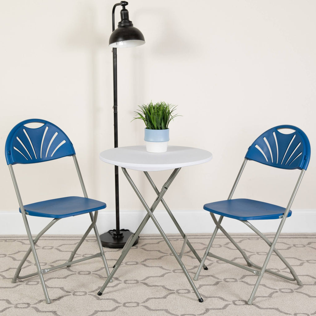 2 Pack Blue Plastic Fan Back Folding Chair F1651