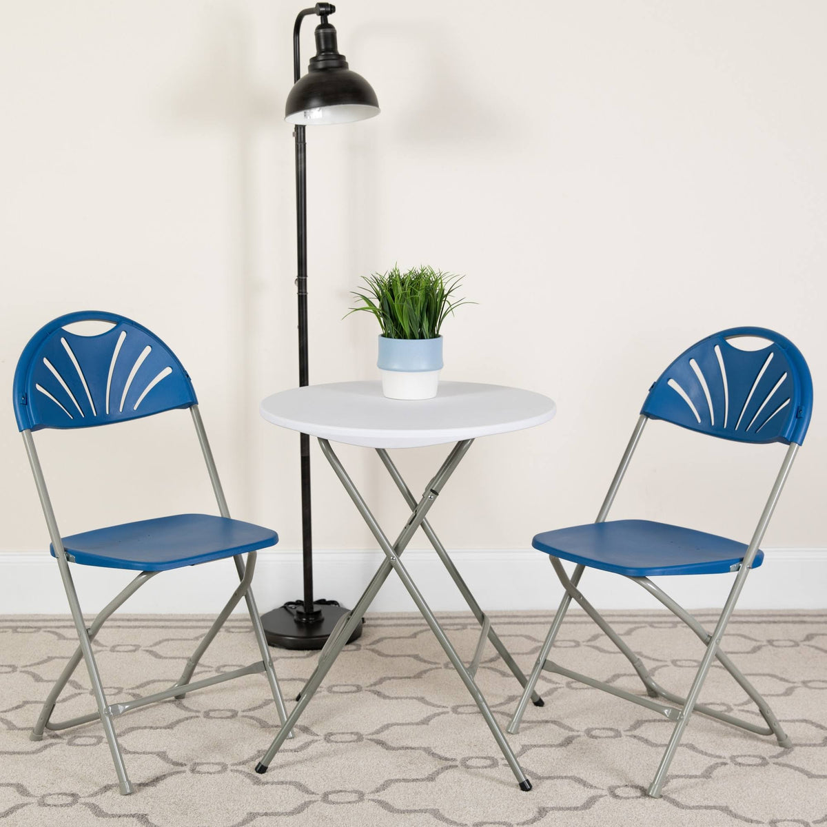 2 Pack Blue Plastic Fan Back Folding Chair F1651