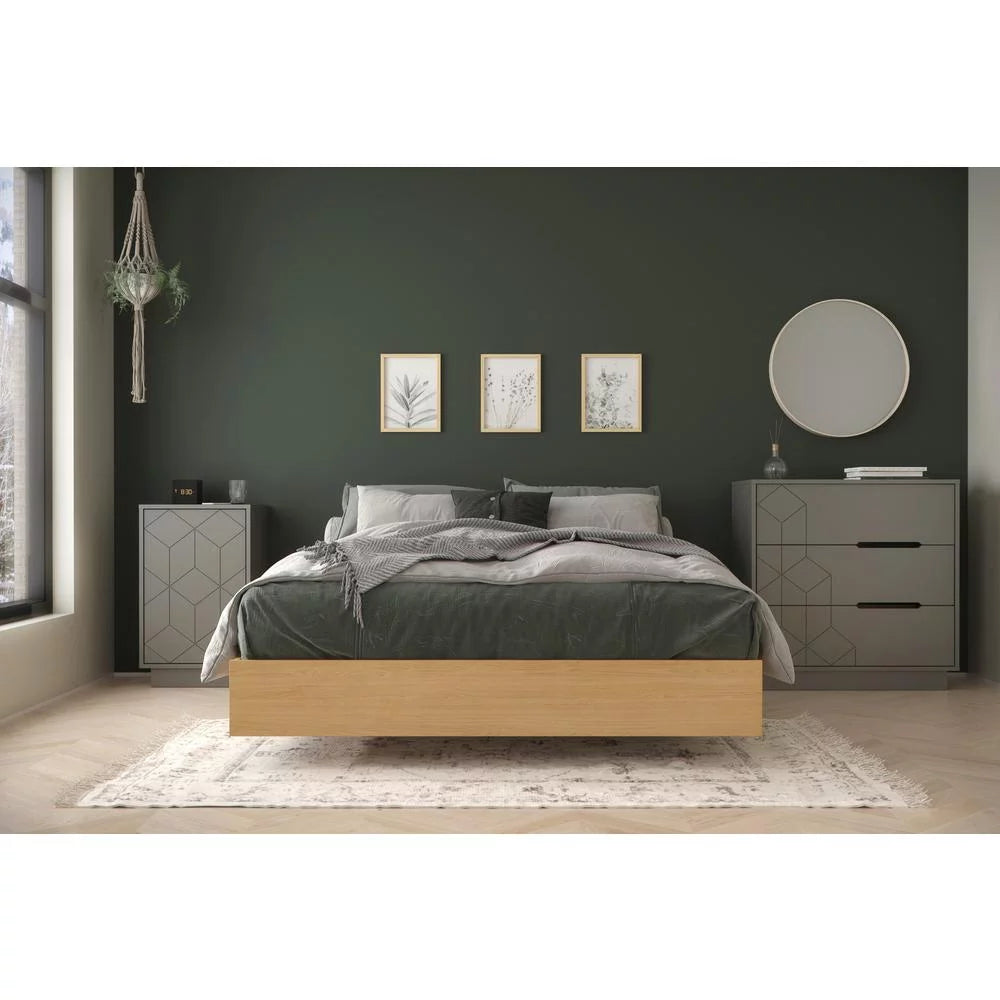 3 Piece Full Size Bedroom Set Natural Maple and Greige P3619